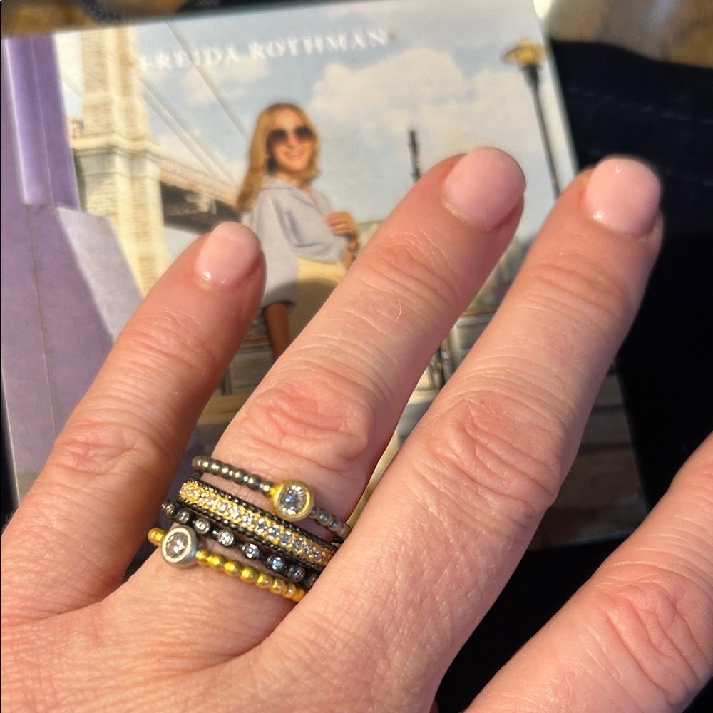 New Freida Rothman Gold and Silver Stacked Rings Size 6